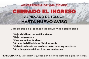 El Nevado de Toluca permanece cerrado hasta nuevo aviso