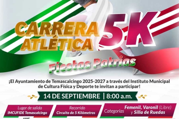 Atletas listos para la Carrera Atlética 5K de Fiestas Patrias en Temascalcingo