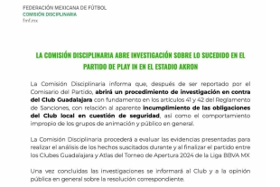 La Federación Mexicana de Futbol (FMF) emitió un comunicado informando sobre la apertura de una investigación