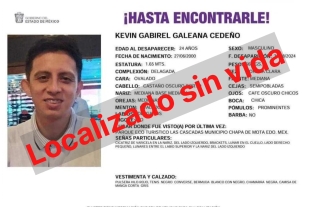 El joven de 24 años de edad, fue reportado como desaparecido el pasado 31 de agosto