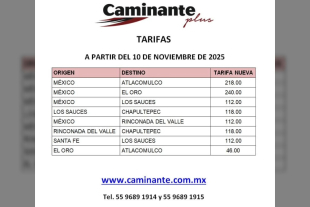 Entre los destinos donde se reflejará el nuevo costo se encuentran Atlacomulco, El Oro, Los Sauces, Chapultepec y Rincón de Valle, entre otros.