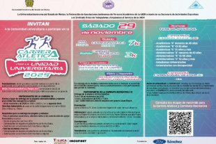 UAEMéx invita a estudiantes, docentes y personal universitario a la Carrera Atlética y Caminata Recreativa 2025, que se realizará el 29 de noviembre con rutas de 7K y 3K.