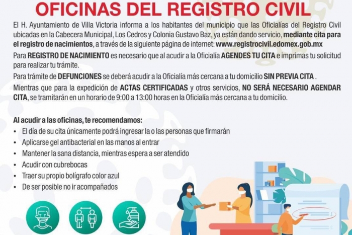 Reabren oficinas de registro civil en Villa Victoria